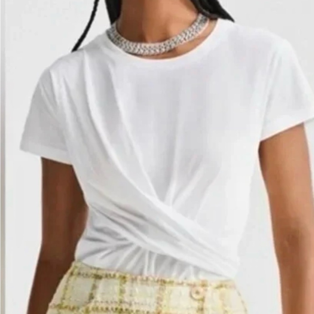 CAbi White Twist-Front Short Sleeve Tee